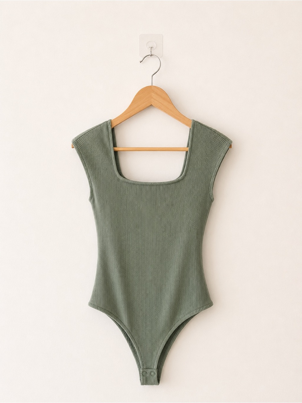 Altar’d State Ribbed Square Neck Olive Green Bodysuit